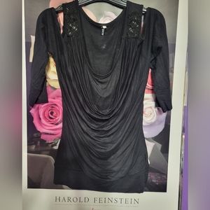 BKM Jeweled Cold Shoulder 3/4 Sleeve Top Jrs M New